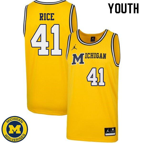 Youth Michigan Wolverines #41 Glen Rice Yellow 1989 Retro Stitch Basketball Jersey